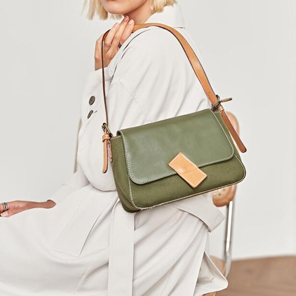 Small Ladies Ccanvas And Leather Bag Shoulder Handbags For Women Cowhide