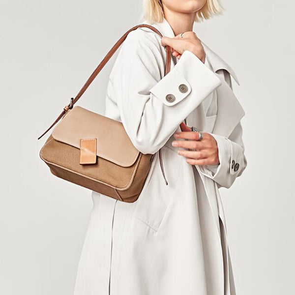 Small Ladies Ccanvas And Leather Bag Shoulder Handbags For Women Durable