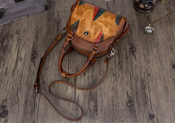 Small Ladies Cross Body Brown Leather Handbags Over The Shoulder Purse for Women Cowhide