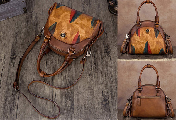 Small Ladies Cross Body Brown Leather Handbags Over The Shoulder Purse for Women Cute