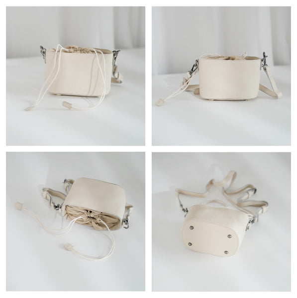 Small Ladies Genuine Leather Bucket Bags Cute Shoulder Bags For Women Details