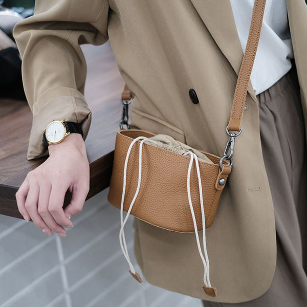 Small Ladies Genuine Leather Bucket Bags Cute Shoulder Bags For Women Nice