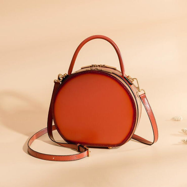 Small Ladies Leather Circle Crossbody Bag Shoulder Handbags For Women