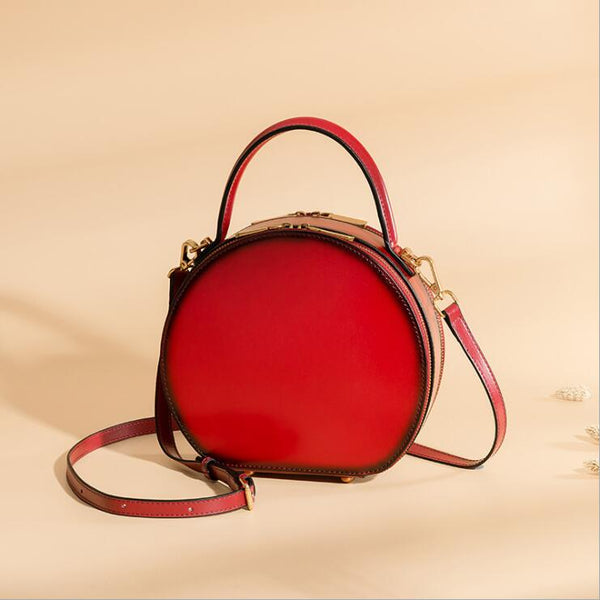 Small Ladies Genuine Leather Circle Bag Shoulder Handbags For Women Beautiful