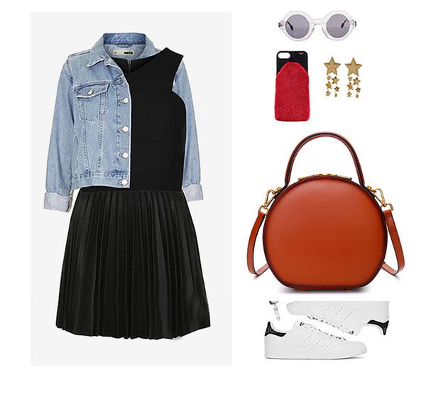 Small Ladies Genuine Leather Circle Bag Shoulder Handbags For Women Boutique