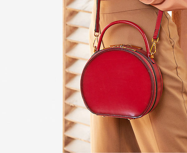 Small Ladies Genuine Leather Circle Bag Shoulder Handbags For Women Cool