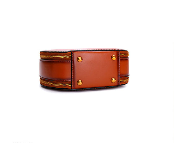 Small Ladies Genuine Leather Circle Bag Shoulder Handbags For Women Cowhide