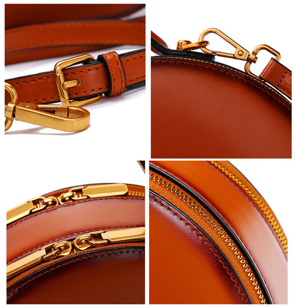 Small Ladies Genuine Leather Circle Bag Shoulder Handbags For Women Details