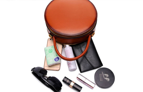 Small Ladies Genuine Leather Circle Bag Shoulder Handbags For Women Genuine-Leather