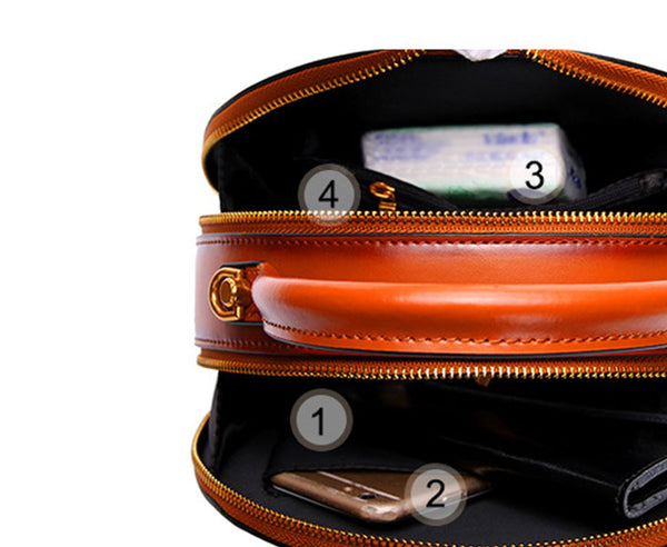 Small Ladies Genuine Leather Circle Bag Shoulder Handbags For Women Inside