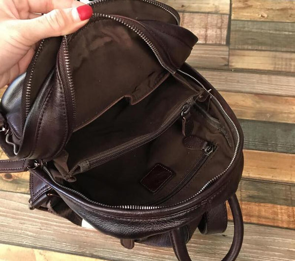 Small Ladies Leather Backpack Purse Rucksack Bag For Women Inside