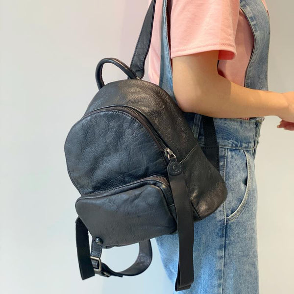 Small Ladies Leather Backpack Purse Rucksack Bags For Women Black