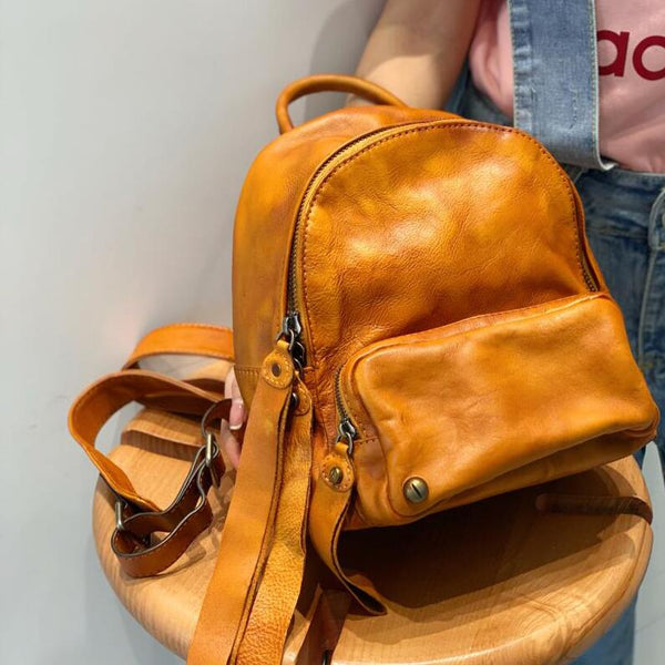 Small Ladies Leather Backpack Purse Rucksack Bags For Women Cowhide