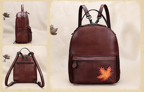 Small Ladies Embossed Leather Backpack Purse Rucksack Cross Shoulder Bag For Women Chic