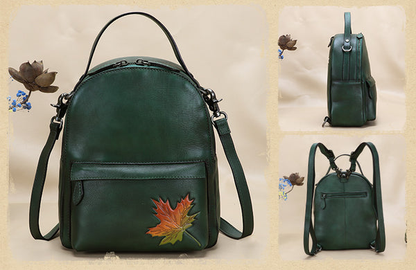 Small Ladies Embossed Leather Backpack Purse Rucksack Cross Shoulder Bag For Women Cool