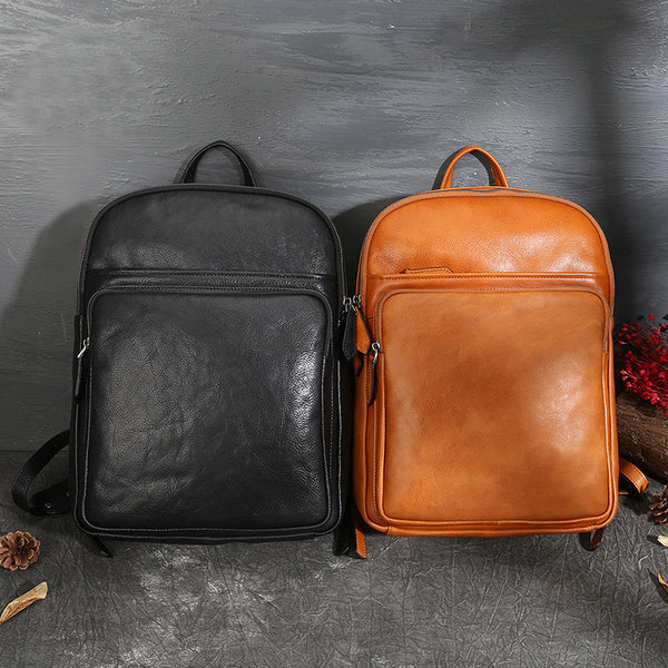 Small Ladies Square Brown Leather Backpack Purse Hiking Backpack Bag For Women