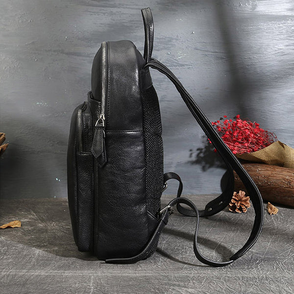 Small Ladies Square Brown Leather Backpack Purse Hiking Backpack Bag For Women