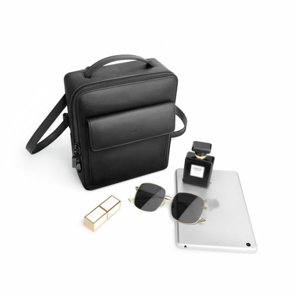 Small Ladies Square Leather Backpack Purse Black Leather Rucksack Handbag For Women Cool