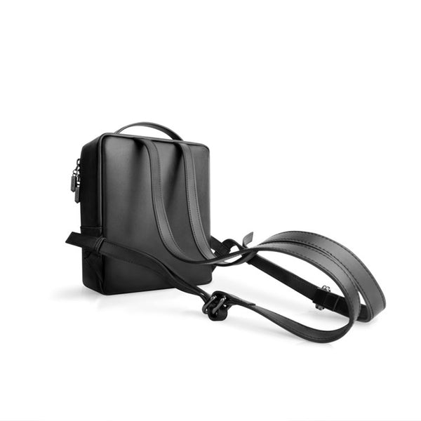 Small Ladies Square Leather Backpack Purse Black Leather Rucksack Handbag For Women Cute