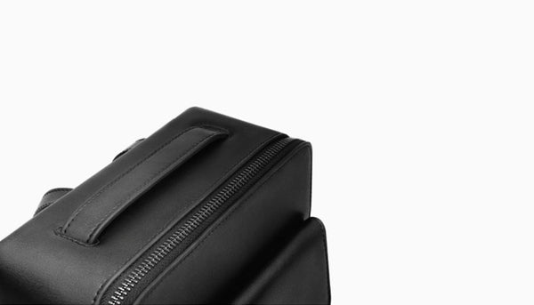 Small Ladies Square Leather Backpack Purse Black Leather Rucksack Handbag For Women Durable