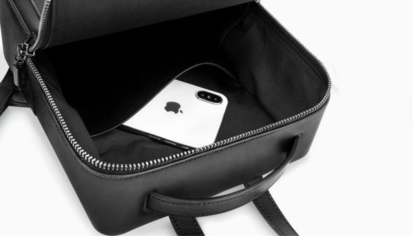 Small Ladies Square Leather Backpack Purse Black Leather Rucksack Handbag For Women Inside