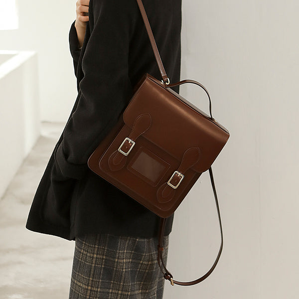 Small Ladies Square Leather Flap Backpack Purse Knapsack for Women Affordable