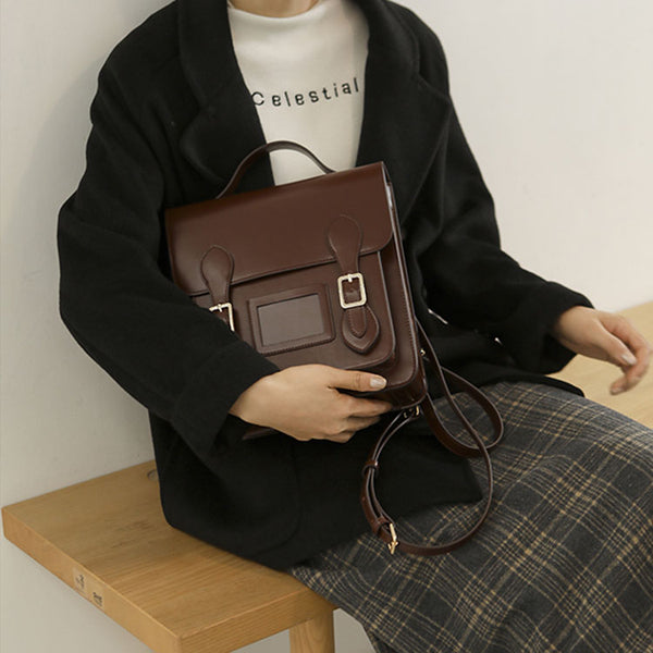 Small Ladies Square Leather Flap Backpack Purse Knapsack for Women Chic