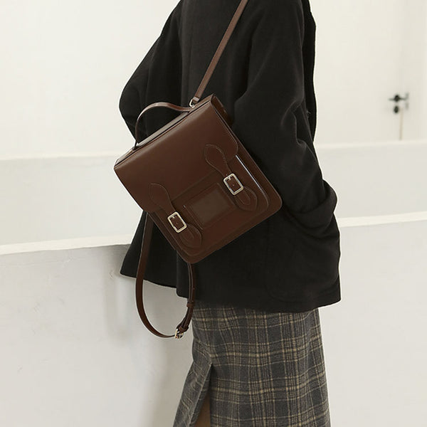 Small Ladies Square Leather Flap Backpack Purse Knapsack for Women Cool