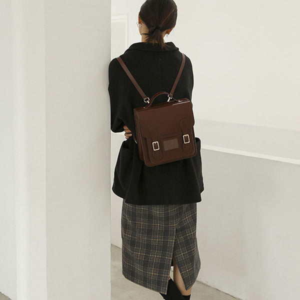 Small Ladies Square Leather Flap Backpack Purse Knapsack for Women Cowhide