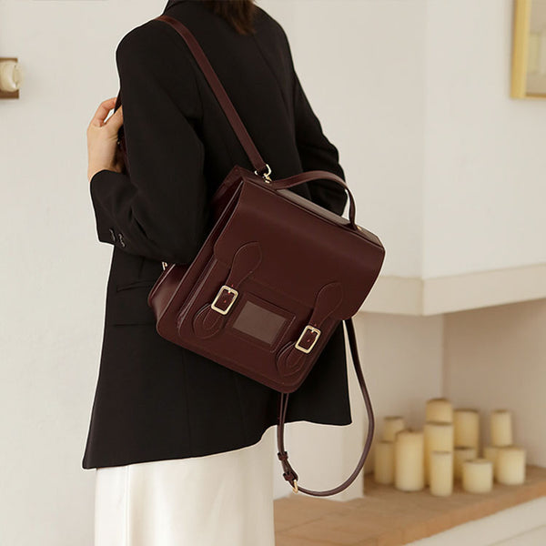 Small Ladies Square Leather Flap Backpack Purse Knapsack for Women Cute
