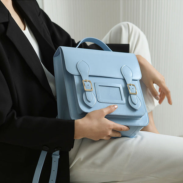 Small Ladies Square Leather Flap Backpack Purse Knapsack for Women Funky