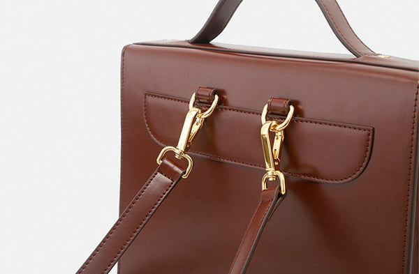 Small Ladies Square Leather Flap Backpack Purse Knapsack for Women Genuine-Leather
