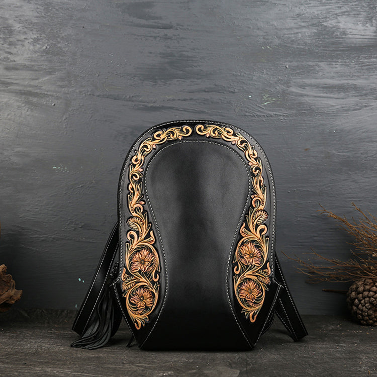 Small Ladies Tooled Leather Backpack Purse Boho Rucksack Bag For Women Accessories
