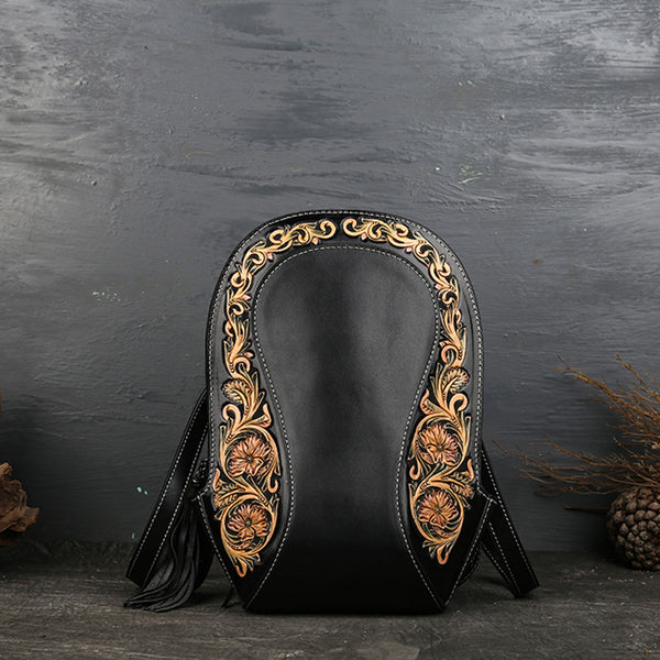 Small Ladies Tooled Leather Backpack Purse Boho Rucksack Bag For Women Accessories