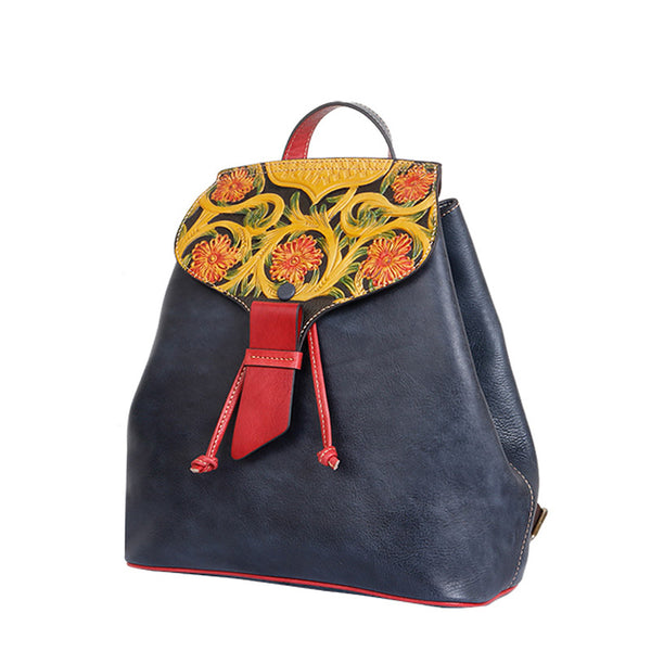 Small Ladies Western Leather Bucket Backpack Purse Small Rucksack Bag For Women Beautiful