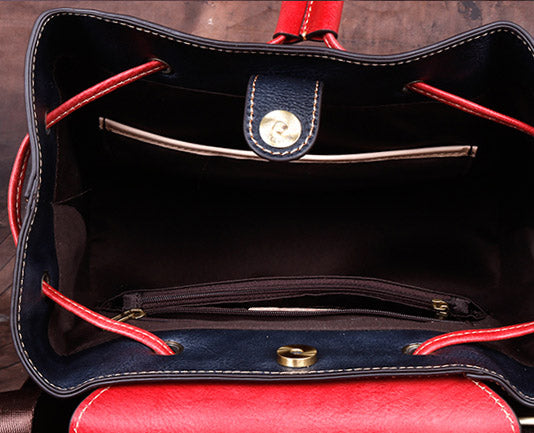 Small Ladies Western Leather Bucket Backpack Purse Small Rucksack Bag For Women Inside
