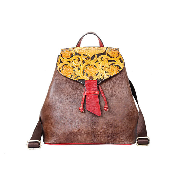 Small Ladies Western Leather Bucket Backpack Purse Small Rucksack Bag For Women Nice