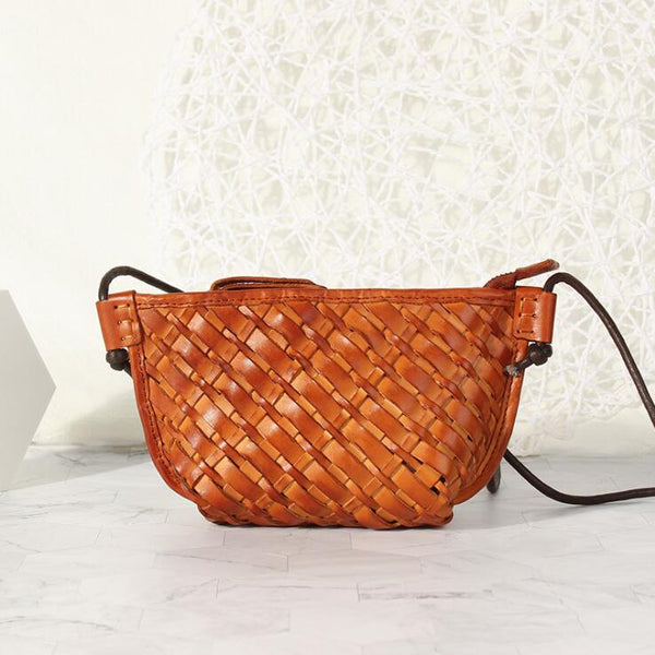 Small Ladies Woven Leather Crossbody Purse Cross Shoulder Bag For Women Brown