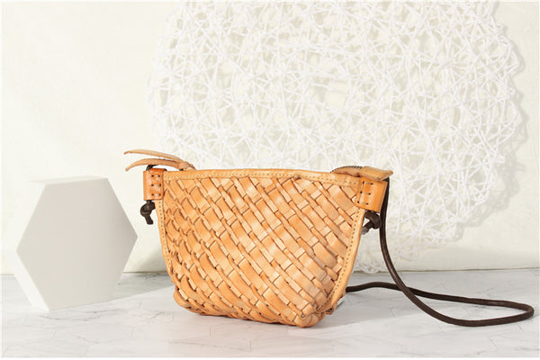 Small Ladies Woven Leather Crossbody Purse Cross Shoulder Bag For Women Cowhide