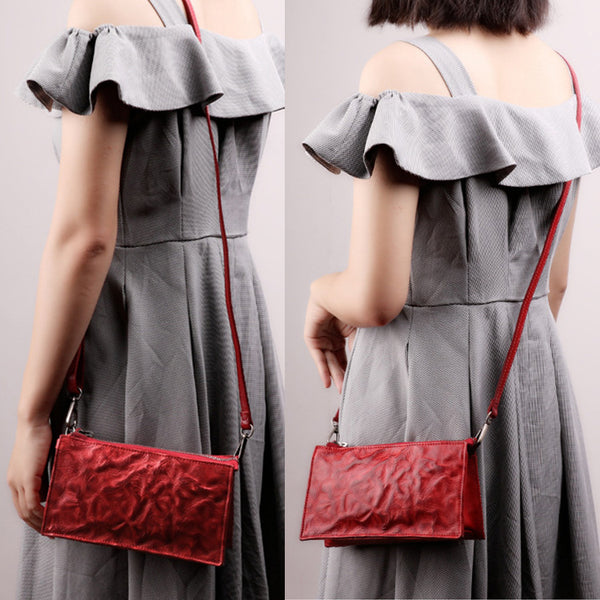Small Orange Brown Leather Clutch Wallet Purse Side Bag for Womens Beautiful