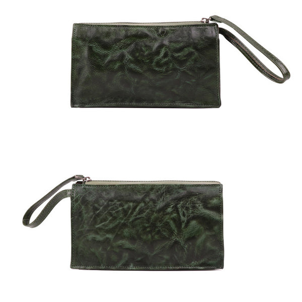 Small Orange Brown Leather Clutch Wallet Purse Side Bag for Womens Fashion