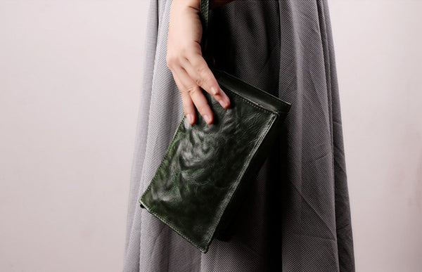 Vintage Womens Green Leather Crossbody Handbags Clutch Wallet Purse for Women