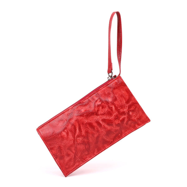 Small Orange Brown Leather Clutch Wallet Purse Side Bag for Womens