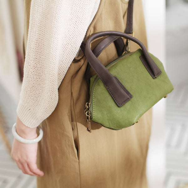 Small Pink Leather Satchel Handbags Over The Shoulder purse for Women Cowhide