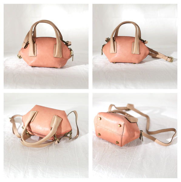 Small Pink Leather Satchel Handbags Over The Shoulder purse for WomenCute