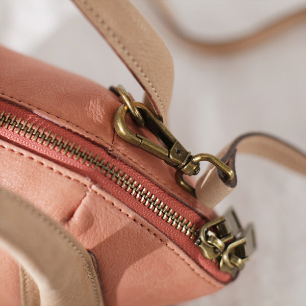 Small Pink Leather Satchel Handbags Over The Shoulder purse for Women Details