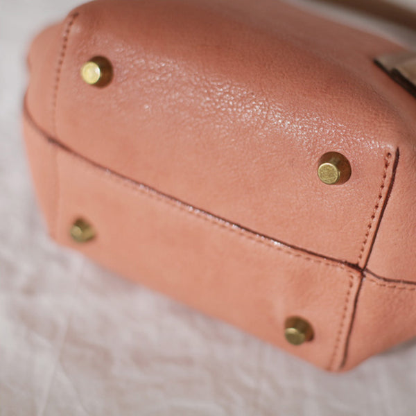 Small Pink Leather Satchel Handbags Over The Shoulder purse for Women Fashion