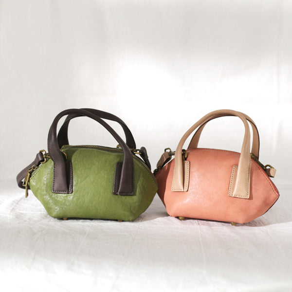 Small Pink Leather Satchel Handbags Over The Shoulder purse for Women Handmade