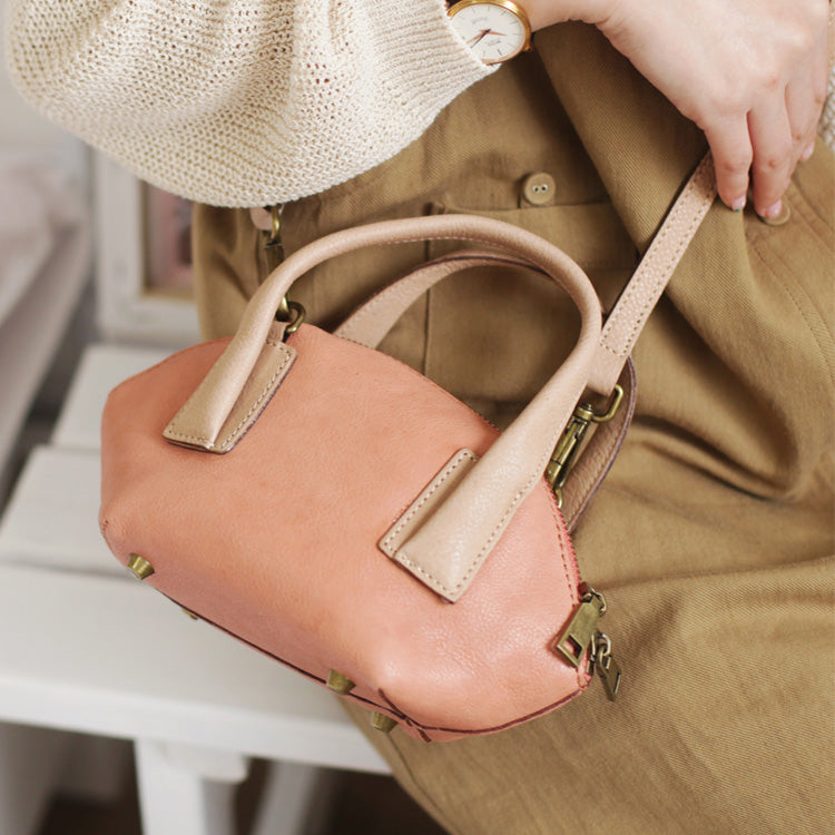 Small Pink Leather Satchel Handbags Over The Shoulder purse