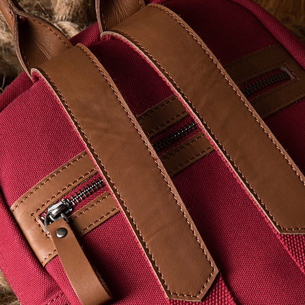 Small Red Canvas Leather Backpack Purse Rucksack Bags for Women Nice